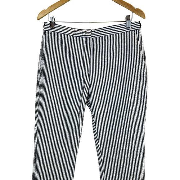 ZARA Women’s Size L Blue White Seersuckers Tapered Work Trouser Striped Pants - Picture 1 of 12